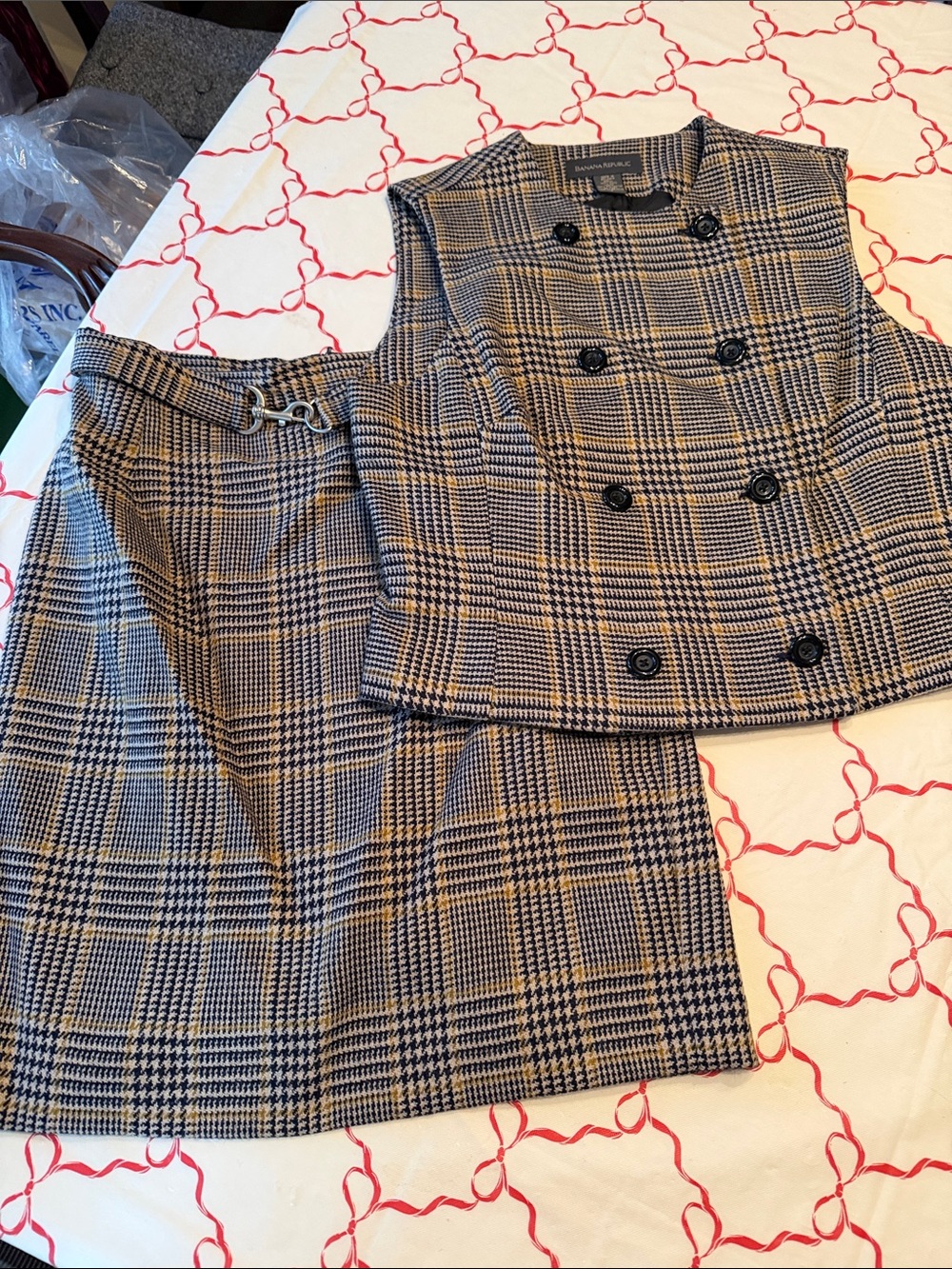 Banana Republic Plaid Two-Piece Skirt Set in Navy and Tan
